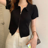 Blusa informal de punto con cremallera y manga corta